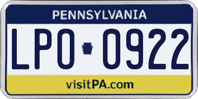 PA license plate LPO0922