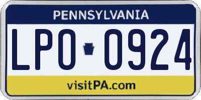 PA license plate LPO0924