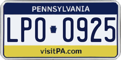 PA license plate LPO0925