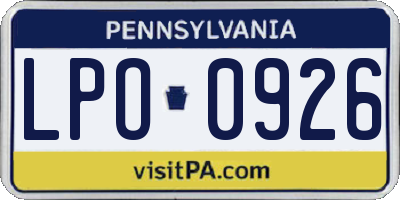 PA license plate LPO0926