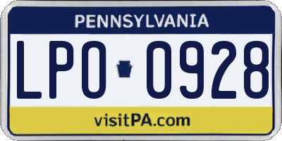 PA license plate LPO0928