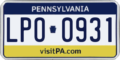 PA license plate LPO0931