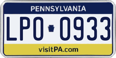 PA license plate LPO0933