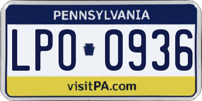 PA license plate LPO0936
