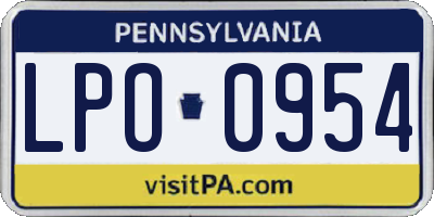 PA license plate LPO0954