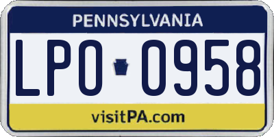 PA license plate LPO0958