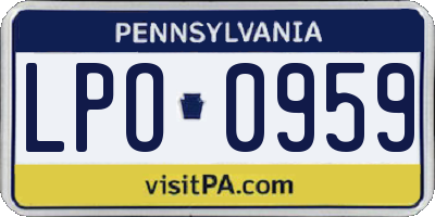 PA license plate LPO0959
