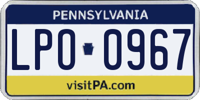 PA license plate LPO0967