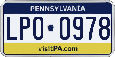 PA license plate LPO0978