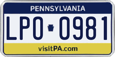 PA license plate LPO0981