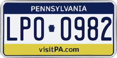 PA license plate LPO0982