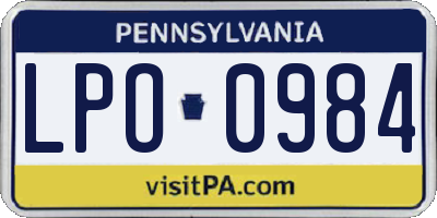PA license plate LPO0984