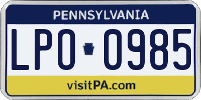 PA license plate LPO0985