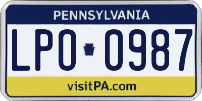 PA license plate LPO0987