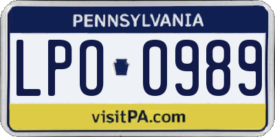 PA license plate LPO0989