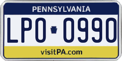 PA license plate LPO0990