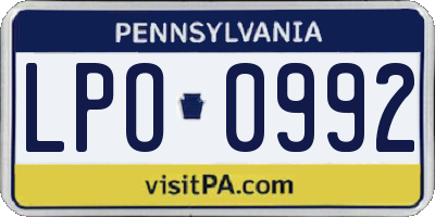 PA license plate LPO0992