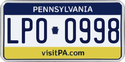 PA license plate LPO0998