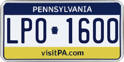 PA license plate LPO1600