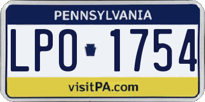PA license plate LPO1754