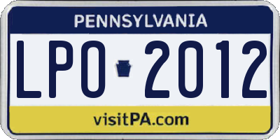 PA license plate LPO2012