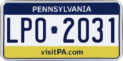 PA license plate LPO2031