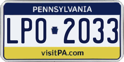 PA license plate LPO2033