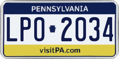 PA license plate LPO2034