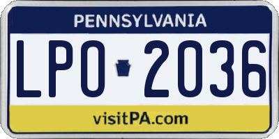 PA license plate LPO2036
