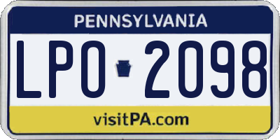 PA license plate LPO2098