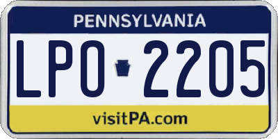 PA license plate LPO2205