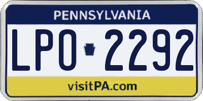 PA license plate LPO2292