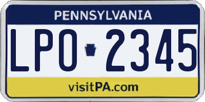 PA license plate LPO2345