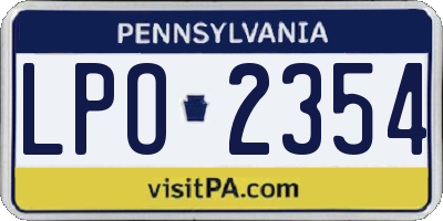 PA license plate LPO2354