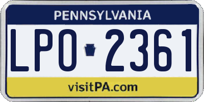 PA license plate LPO2361