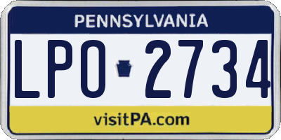 PA license plate LPO2734