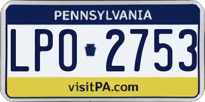 PA license plate LPO2753