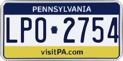 PA license plate LPO2754