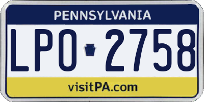 PA license plate LPO2758