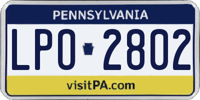 PA license plate LPO2802
