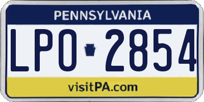 PA license plate LPO2854