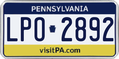 PA license plate LPO2892