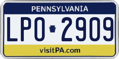 PA license plate LPO2909