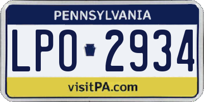 PA license plate LPO2934