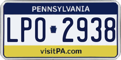 PA license plate LPO2938