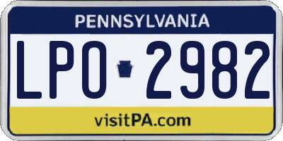 PA license plate LPO2982