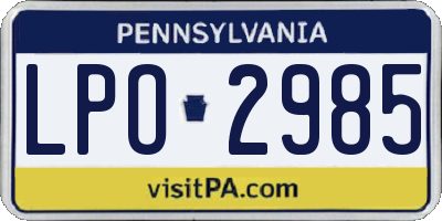 PA license plate LPO2985