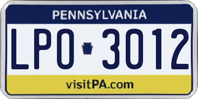 PA license plate LPO3012