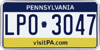 PA license plate LPO3047