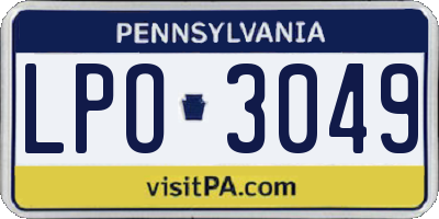 PA license plate LPO3049